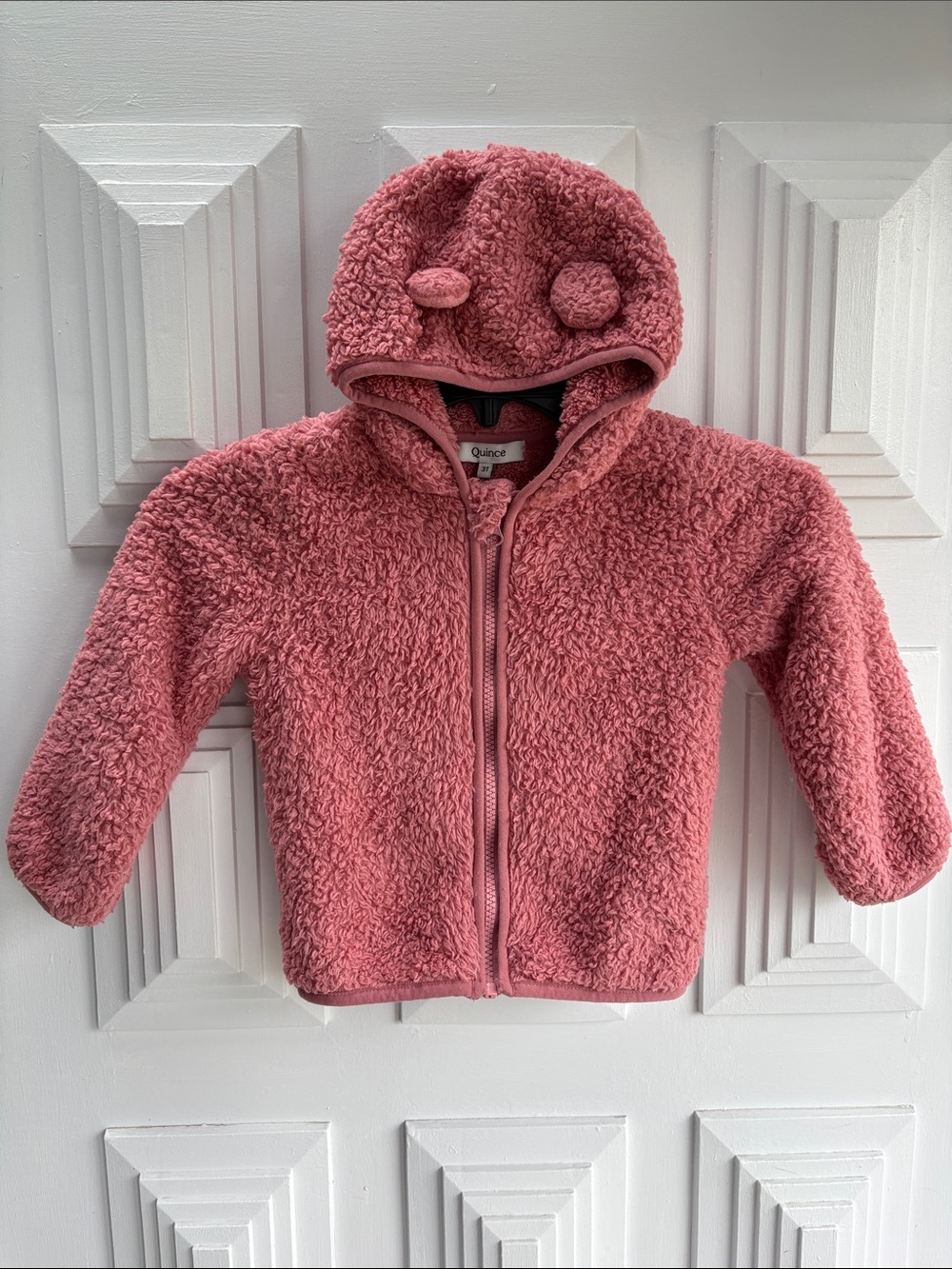 Quince Dusty Rose Recycled Sherpa Plush Fleece Bear Jacket Kids Girls Size 3T !